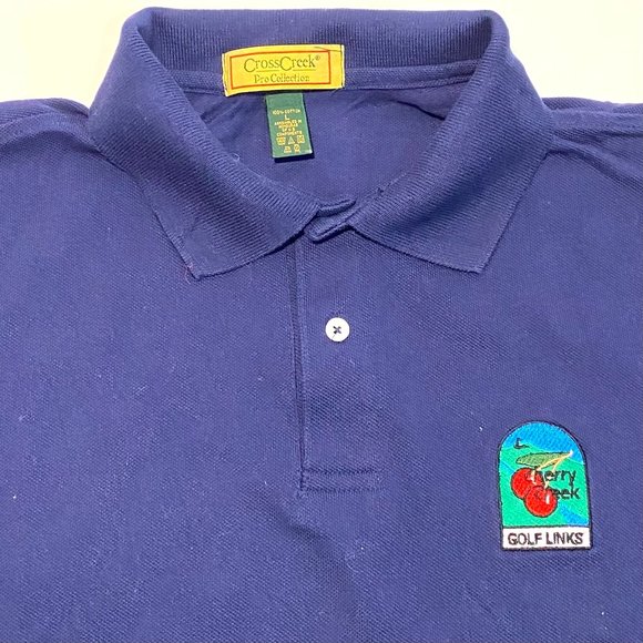 Vintage Cross Creek Cherry Creek Golf Links Cotton Navy Blue Polo Shirt Men's L - Picture 2 of 8